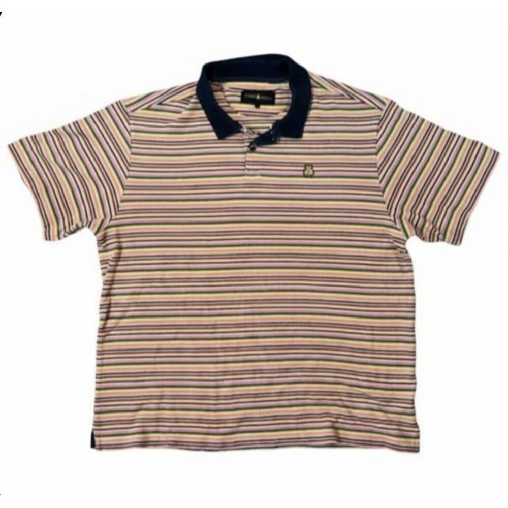 TEDDY FRESH Stripe Terrycloth‎ Terry Towel Polo Shirt LARGE Retro Tennis Prep